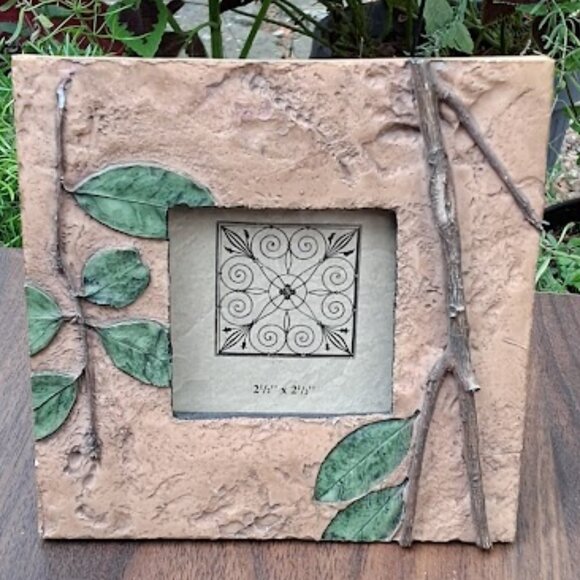 Nature Photo Frame, Faux Stone Resin 5 x 5 Frame, Hold 2.5 x 2.5 photo - Picture 1 of 7